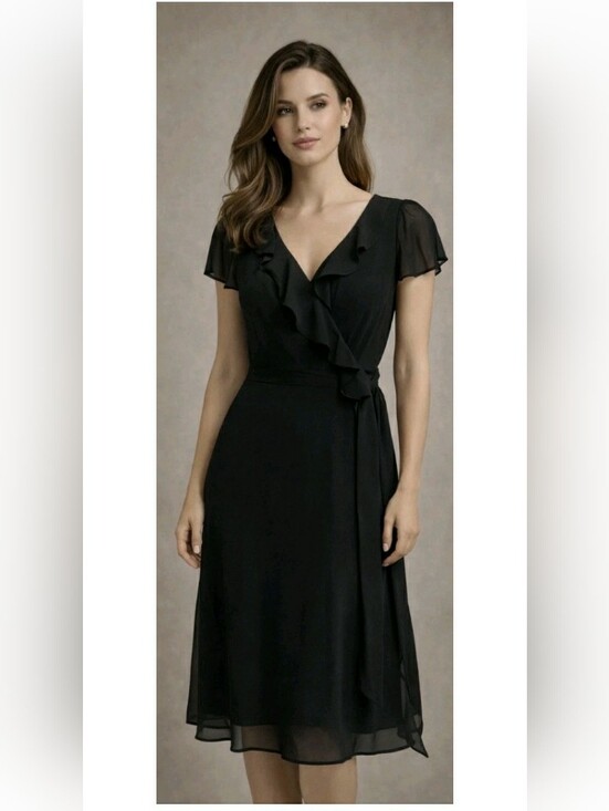 Chadwicks Dresses & Skirts - Women's Beautiful Black Fit And Flare  Ruffeled Dress,By Chadwicks, SZ 8 Petite
